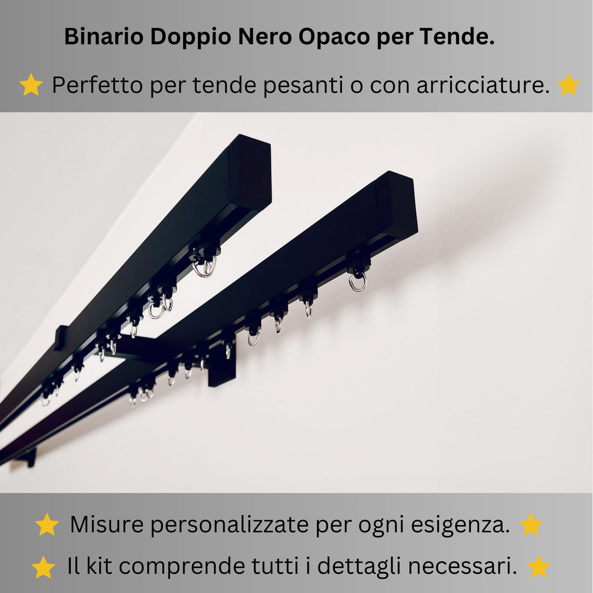 Binario Doppio per Tende, color Nero Opaco, a Parete – Misure Personalizzate, Design Moderno e Funzionale acquistare Binario Doppio per Tende, color Nero Opaco, a Parete – Misure Personalizzate, Design Moderno e Funzionale — Foto