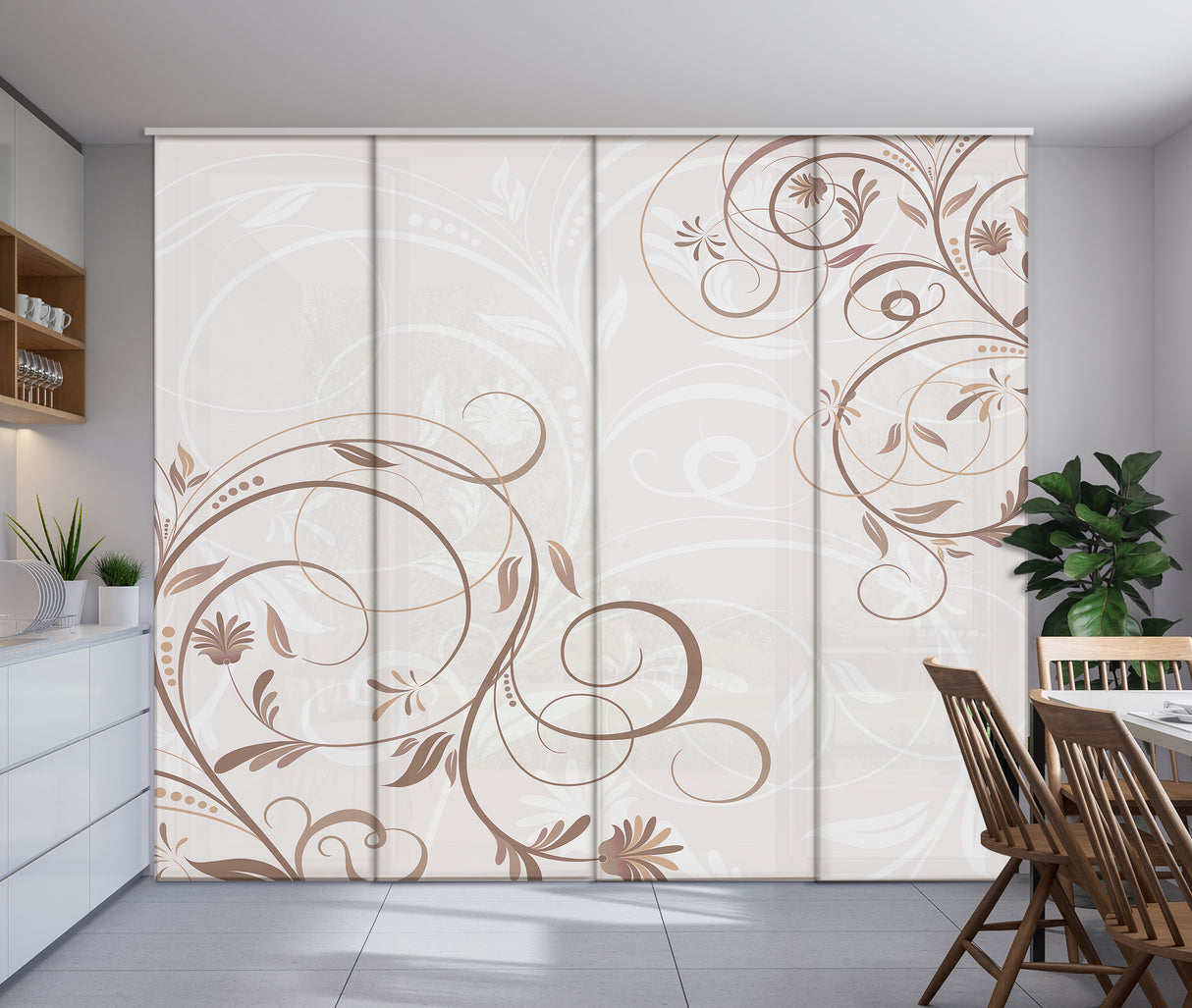 Set di 4 Tende a Pannello Astrazione Floreale Tortora acquistare Set di 4 Tende a Pannello Astrazione Floreale Tortora — Foto