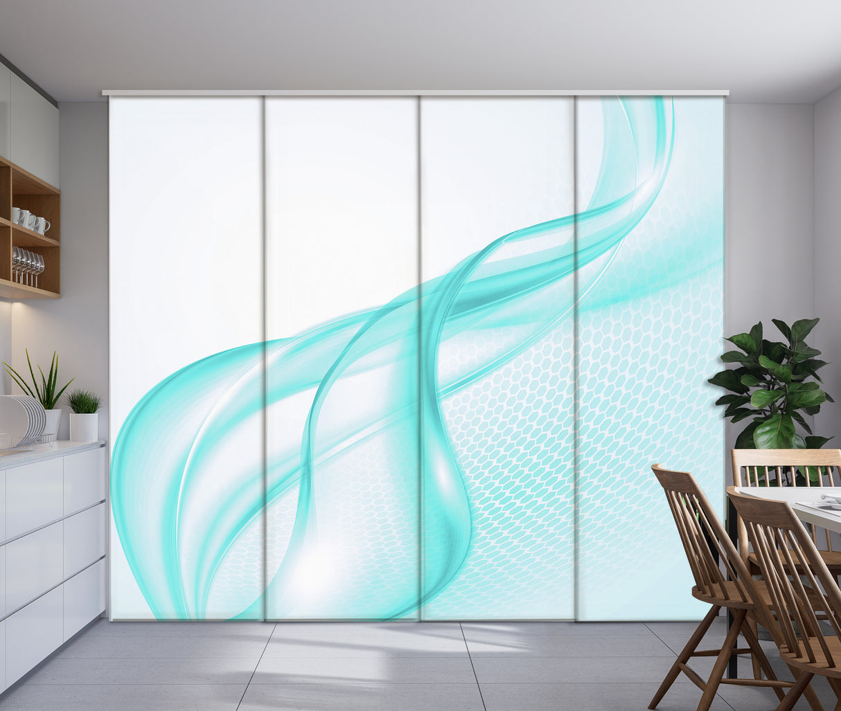 Set di 4 Tende a Pannello Astrazione Blu Chiaro 2 acquistare Set di 4 Tende a Pannello Astrazione Blu Chiaro 2 — Foto