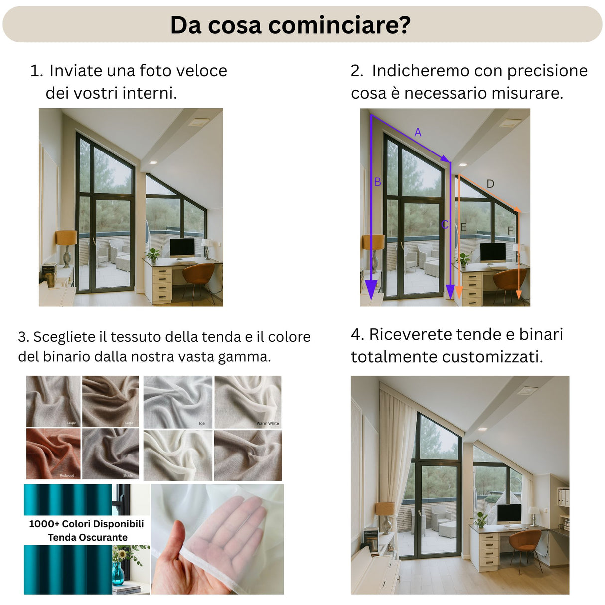 Tende Angolari su Misura: Sistema Completo con Binario per Finestre Spioventi, Sagomate e Soffitti Alti acquistare Tende Angolari su Misura: Sistema Completo con Binario per Finestre Spioventi, Sagomate e Soffitti Alti — Foto