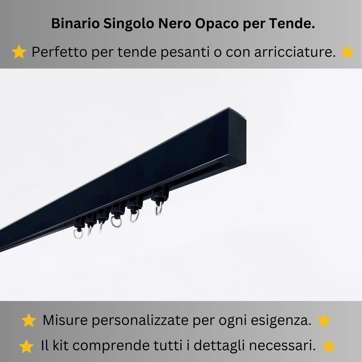 Binario per Tende, Singolo, color Nero Opaco, a Soffitto – Misure Personalizzate, Design Moderno e Funzionale acquistare Binario per Tende, Singolo, color Nero Opaco, a Soffitto – Misure Personalizzate, Design Moderno e Funzionale — Foto