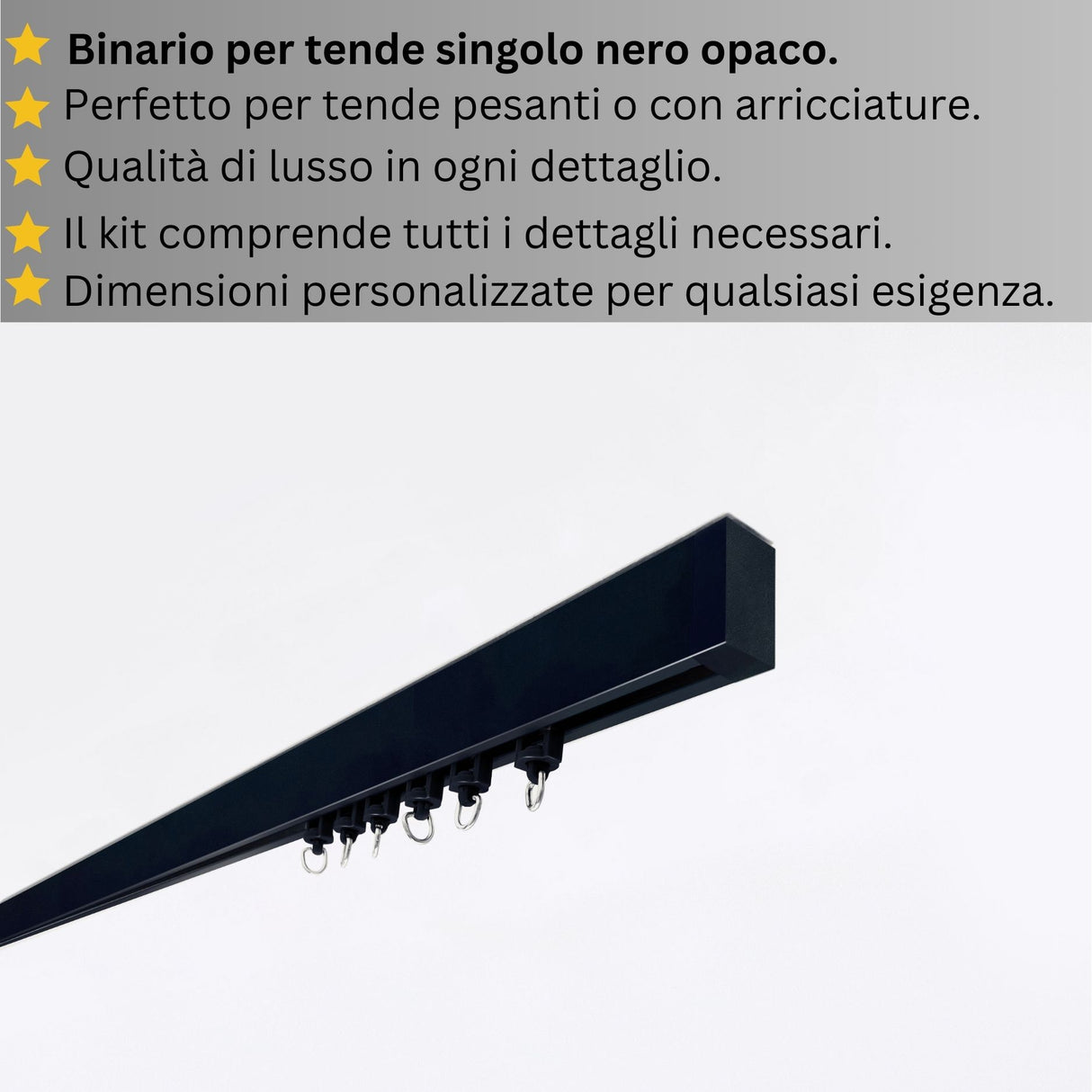 Binario per Tende, Singolo, color Nero Opaco, a Soffitto – Misure Personalizzate, Design Moderno e Funzionale acquistare Binario per Tende, Singolo, color Nero Opaco, a Soffitto – Misure Personalizzate, Design Moderno e Funzionale — Foto