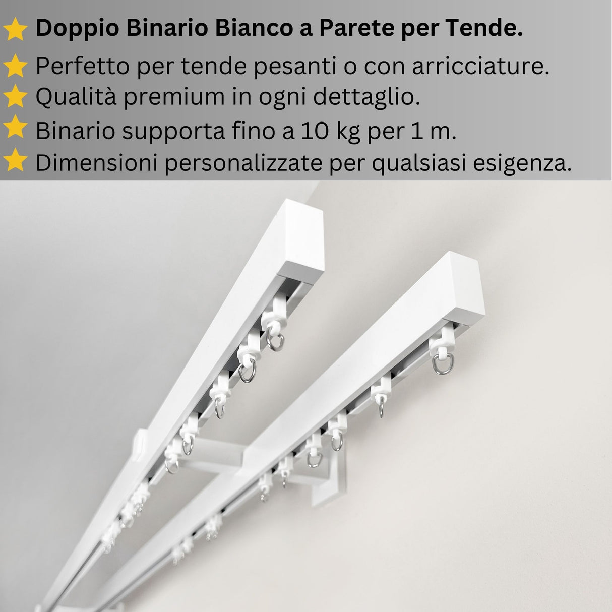 Binario Doppio per Tende Bianco - Montaggio a Parete, Su Misura, Design Elegante e Funzionale acquistare Binario Doppio per Tende Bianco - Montaggio a Parete, Su Misura, Design Elegante e Funzionale — Foto