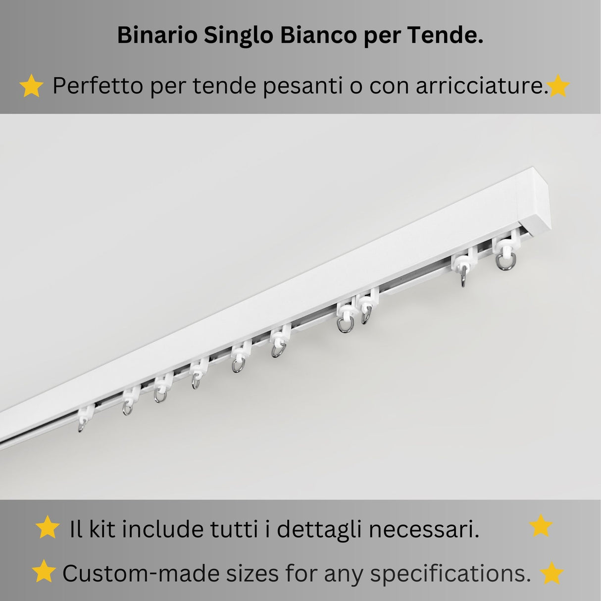 Binario per Tende, Singolo, color Bianco, a Soffitto – Misure Personalizzate, Design Moderno e Funzionale acquistare Binario per Tende, Singolo, color Bianco, a Soffitto – Misure Personalizzate, Design Moderno e Funzionale — Foto