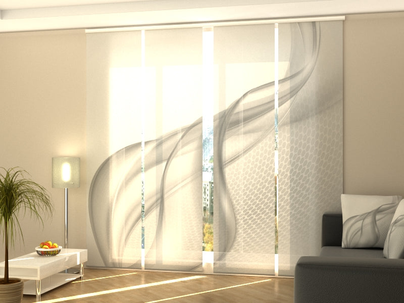 Set di 4 Tende a Pannello Astrazione Grigia Chiara 2 acquistare Set di 4 Tende a Pannello Astrazione Grigia Chiara 2 — Foto