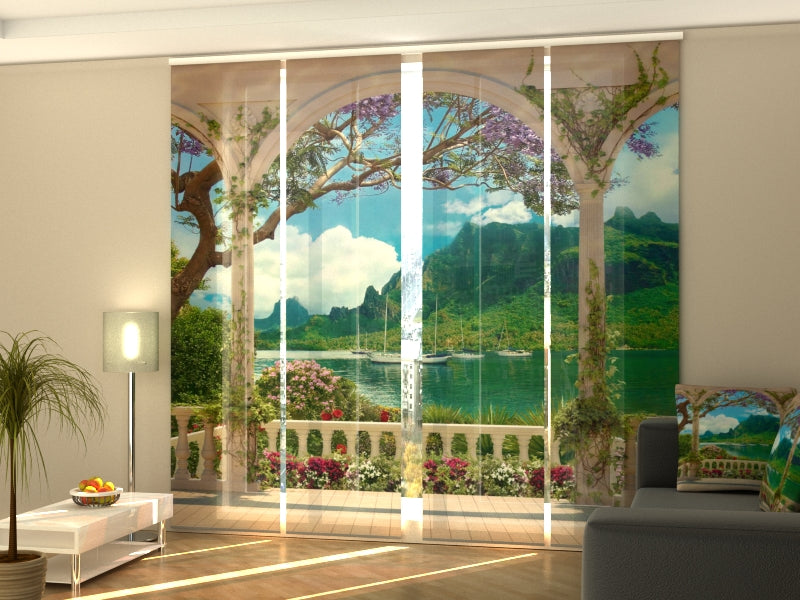 Set di 4 Tende a Pannello Terrazza Vista Mare acquistare Set di 4 Tende a Pannello Terrazza Vista Mare — Foto