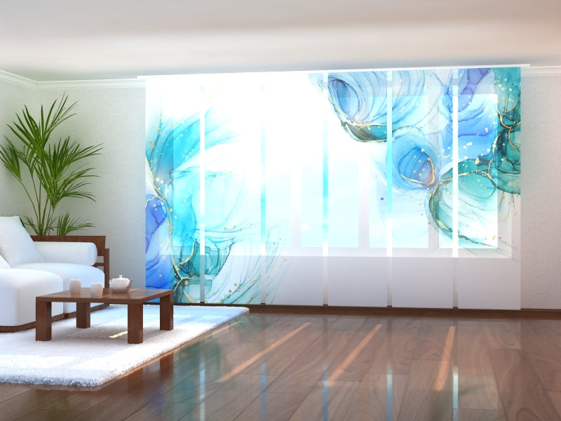 Set di 6 Tende a Pannello Acquerello Verde-Turchese con Linee Dorate acquistare Set di 6 Tende a Pannello Acquerello Verde-Turchese con Linee Dorate — Foto