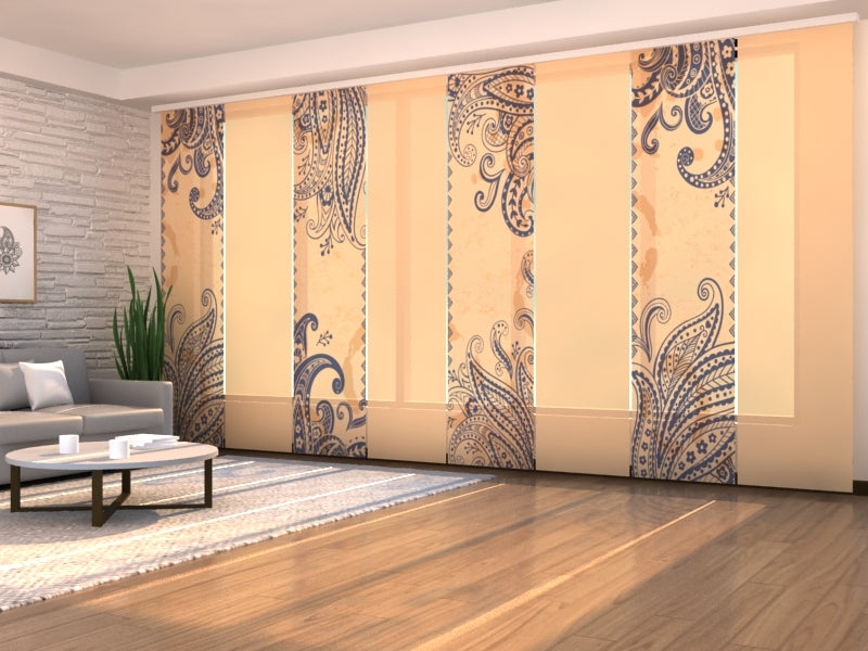 Set di 8 Tende a Pannello Bellissimi Ornamenti Blu acquistare Set di 8 Tende a Pannello Bellissimi Ornamenti Blu — Foto