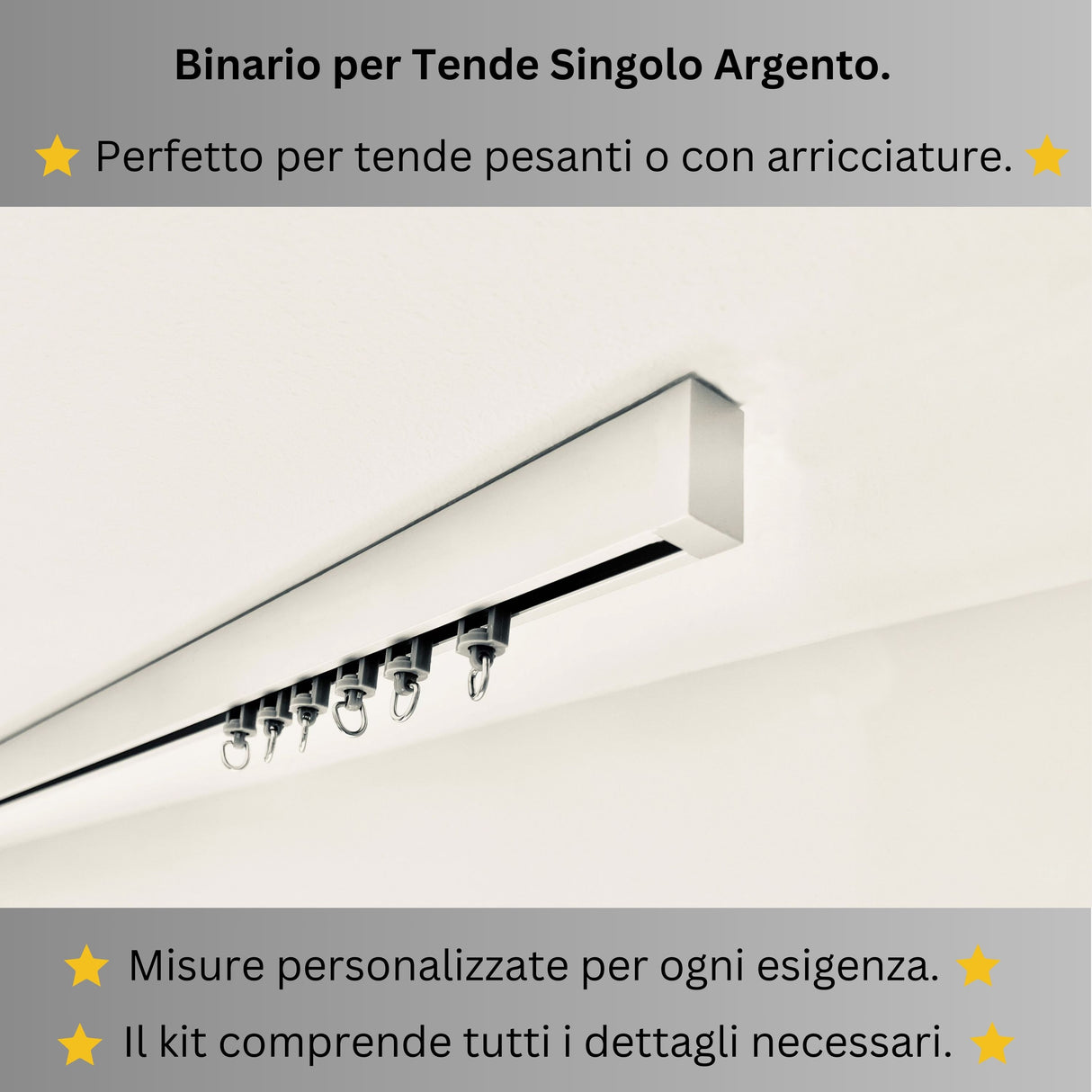 Binario per Tende, Singolo, color Argento, a Soffitto – Misure Personalizzate, Design Moderno e Funzionale acquistare Binario per Tende, Singolo, color Argento, a Soffitto – Misure Personalizzate, Design Moderno e Funzionale — Foto