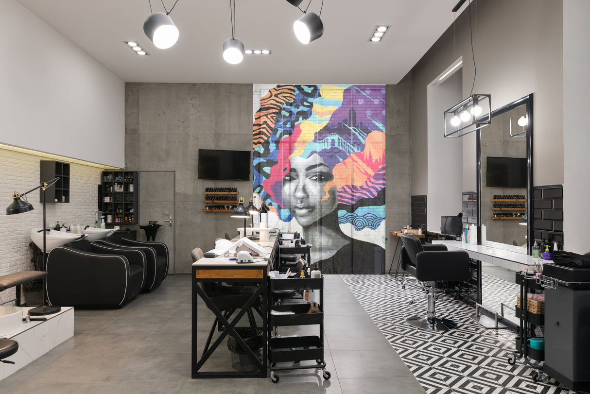 Tende a Pannello Moderne per Saloni di Bellezza, Tende a Pannello Scorrevoli su misura per Centri Estetici, Tende personalizzate per Saloni di Parrucchiere, Barbiere. acquistare Tende a Pannello Moderne per Saloni di Bellezza, Tende a Pannello Scorrevoli su misura per Centri Estetici, Tende personalizzate per Saloni di Parrucchiere, Barbiere. — Foto