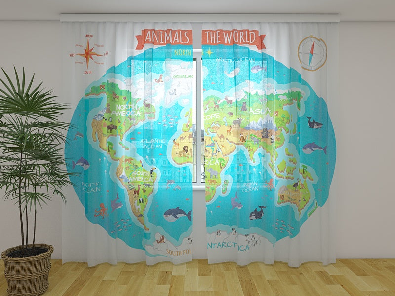 Foto Tende Mappa per Bambini con gli Animali del Mondo acquistare Foto Tende Mappa per Bambini con gli Animali del Mondo — Foto