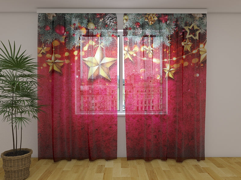 Foto Tende Ghirlanda Di Abete Natalizia Con Stelle acquistare Foto Tende Ghirlanda Di Abete Natalizia Con Stelle — Foto