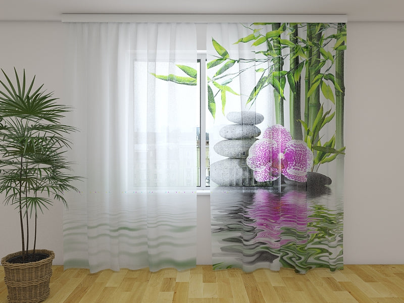 Foto Tende Orchidea Rosa Con Bambù e Pietre acquistare Foto Tende Orchidea Rosa Con Bambù e Pietre — Foto