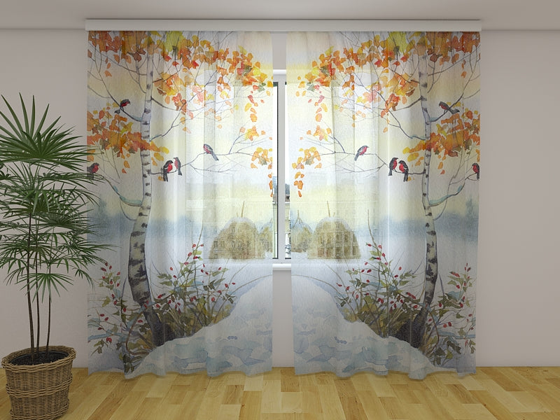 Foto Tende Acquerello Di Pettirossi Sulla Betulla acquistare Foto Tende Acquerello Di Pettirossi Sulla Betulla — Foto