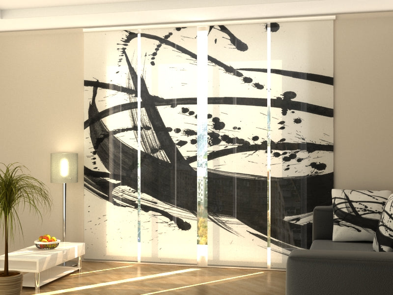 Set di 4 Tende a Pannello Astrazione Nera acquistare Set di 4 Tende a Pannello Astrazione Nera — Foto