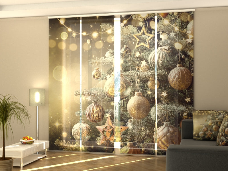 Set di 4 Tende a Pannello Albero Di Natale Con Decorazioni Dorate Retrò acquistare Set di 4 Tende a Pannello Albero Di Natale Con Decorazioni Dorate Retrò — Foto