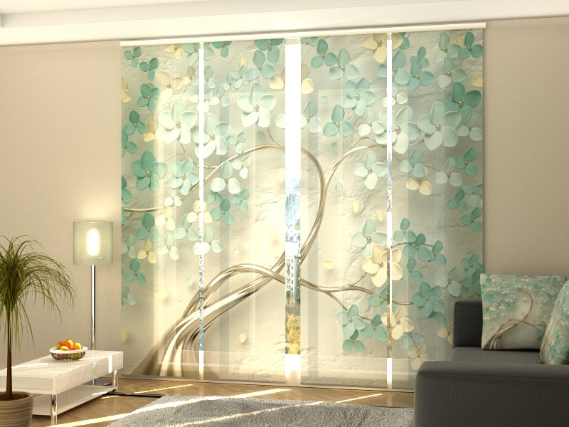 Set di 4 Tende a Pannello Favoloso Albero con Fiori Verdi acquistare Set di 4 Tende a Pannello Favoloso Albero con Fiori Verdi — Foto