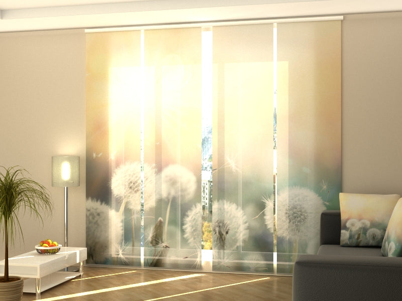 Set di 4 Tende a Pannello Campo di Denti di Leone al Tramonto acquistare Set di 4 Tende a Pannello Campo di Denti di Leone al Tramonto — Foto