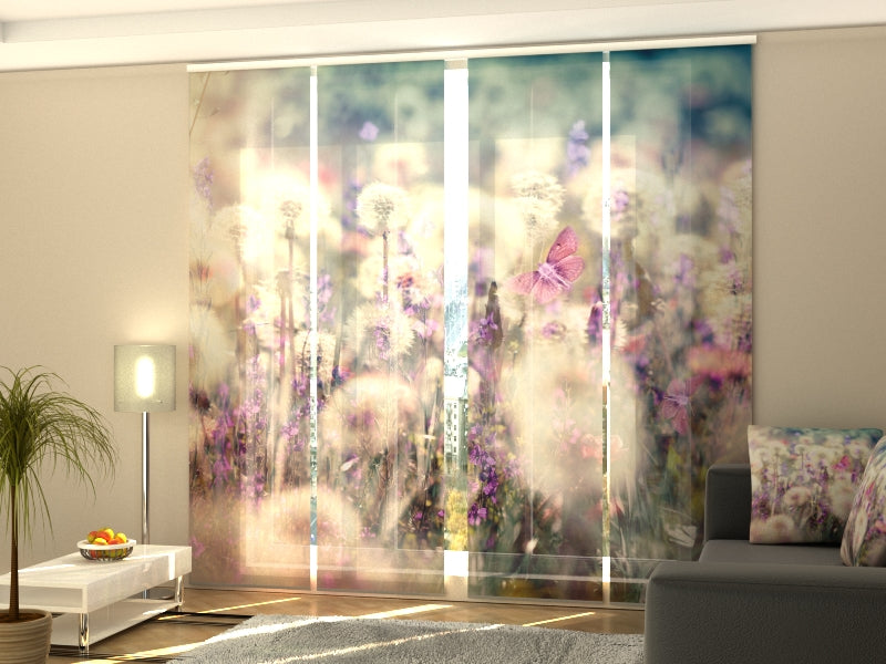 Set di 4 Tende a Pannello Soffici Denti di Leone e Farfalle Viola acquistare Set di 4 Tende a Pannello Soffici Denti di Leone e Farfalle Viola — Foto