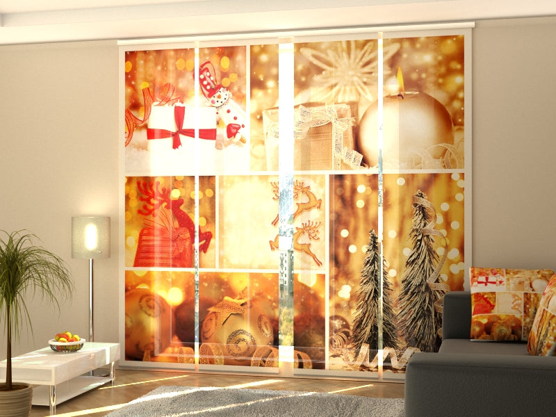 Set di 4 Tende a Pannello Collage di Natale Dorato acquistare Set di 4 Tende a Pannello Collage di Natale Dorato — Foto