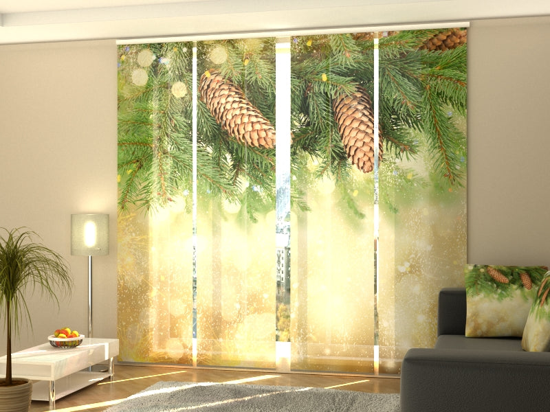 Set di 4 Tende a Pannello Decorazioni Natalizie Dorate con Ramo di Pino acquistare Set di 4 Tende a Pannello Decorazioni Natalizie Dorate con Ramo di Pino — Foto