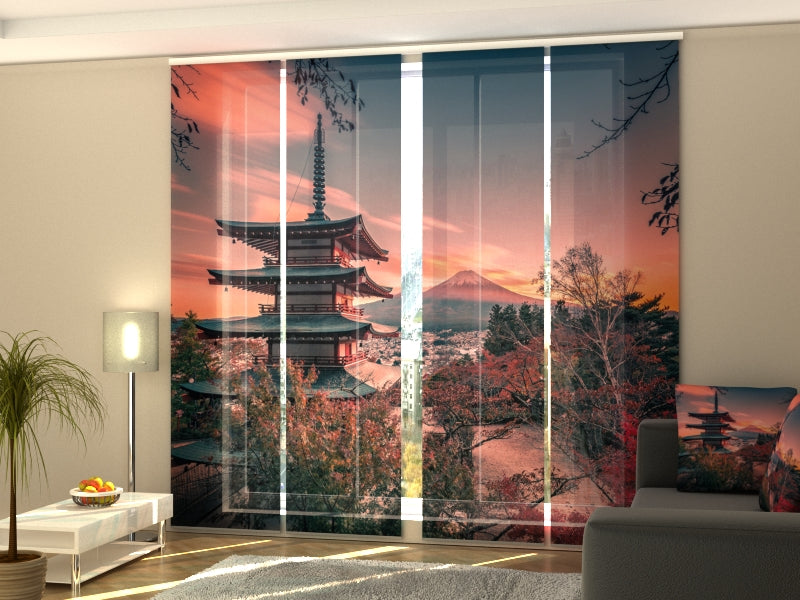 Set di 4 Tende a Pannello Montagna Fuji con la Pagoda Chureito acquistare Set di 4 Tende a Pannello Montagna Fuji con la Pagoda Chureito — Foto