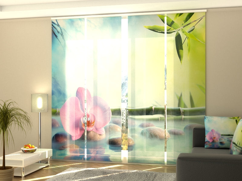 Set di 4 Tende a Pannello Orchidea In Fontana Giapponese acquistare Set di 4 Tende a Pannello Orchidea In Fontana Giapponese — Foto