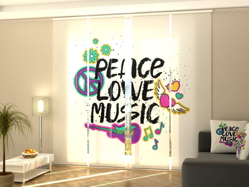 Set di 4 Tende a Pannello Peace Love Music acquistare Set di 4 Tende a Pannello Peace Love Music — Foto