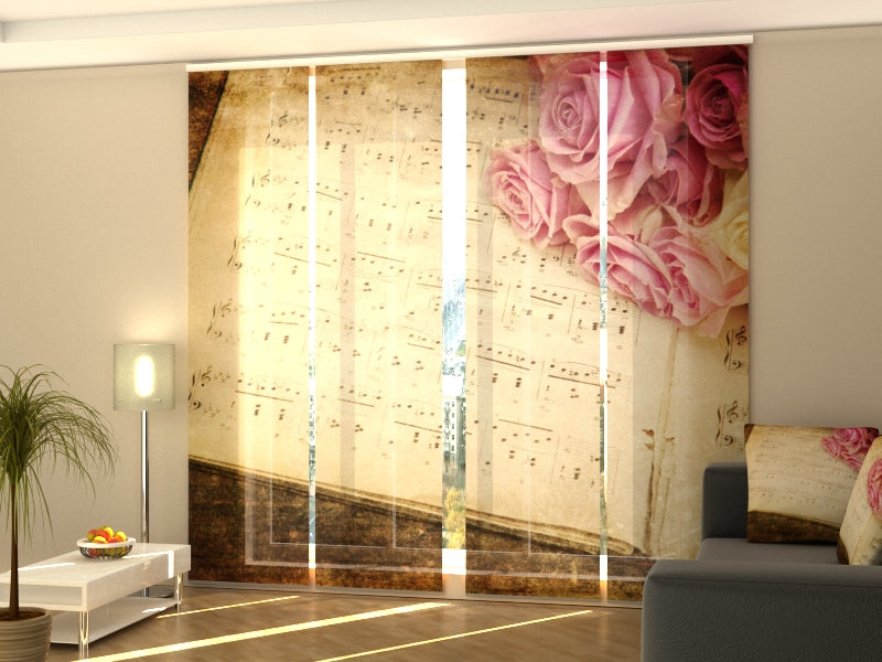 Set di 4 Tende a Pannello Rose e Note Musicali Vintage acquistare Set di 4 Tende a Pannello Rose e Note Musicali Vintage — Foto
