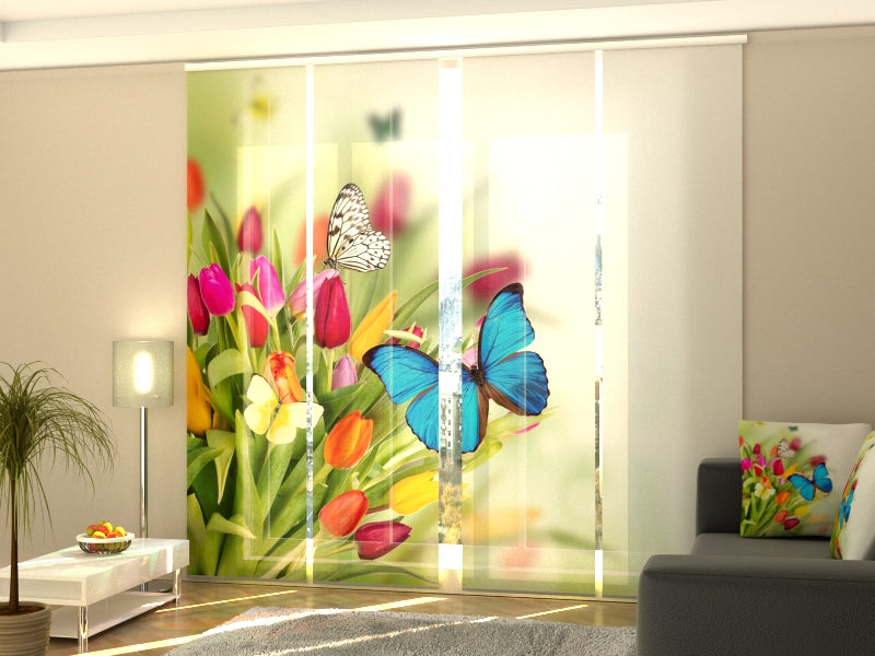 Set di 4 Tende a Pannello Tulipani e Farfalle acquistare Set di 4 Tende a Pannello Tulipani e Farfalle — Foto