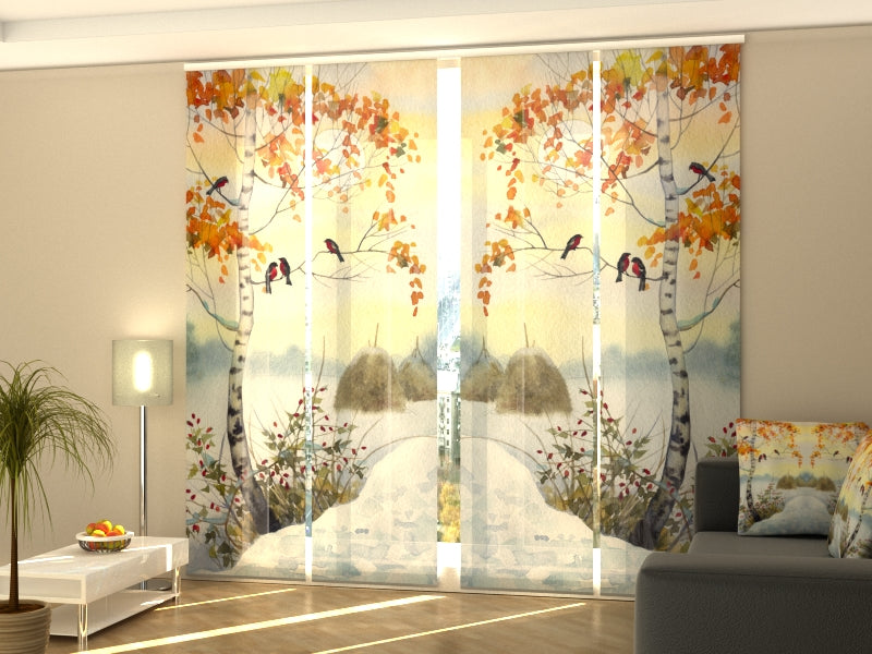 Set di 4 Tende a Pannello Acquerello di Pettirossi sulla Betulla acquistare Set di 4 Tende a Pannello Acquerello di Pettirossi sulla Betulla — Foto