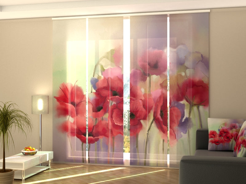 Set di 4 Tende a Pannello Acquerello Papavero Rosso acquistare Set di 4 Tende a Pannello Acquerello Papavero Rosso — Foto