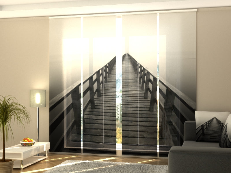 Set di 4 Tende a Pannello Percorso di Legno in Bianco e Nero acquistare Set di 4 Tende a Pannello Percorso di Legno in Bianco e Nero — Foto