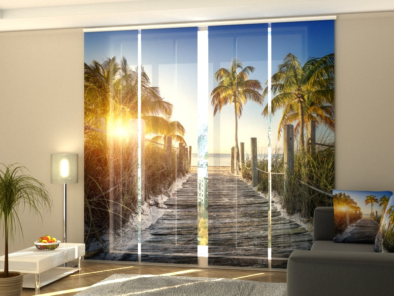 Set di 4 Tende a Pannello Sentiero di Legno alla Spiaggia al Tramonto acquistare Set di 4 Tende a Pannello Sentiero di Legno alla Spiaggia al Tramonto — Foto