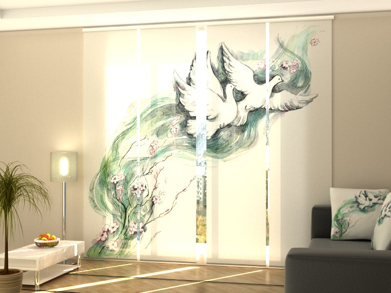 Set di 4 Tende a Pannello Incredibili Acquerelli Colombe e Fiori acquistare Set di 4 Tende a Pannello Incredibili Acquerelli Colombe e Fiori — Foto