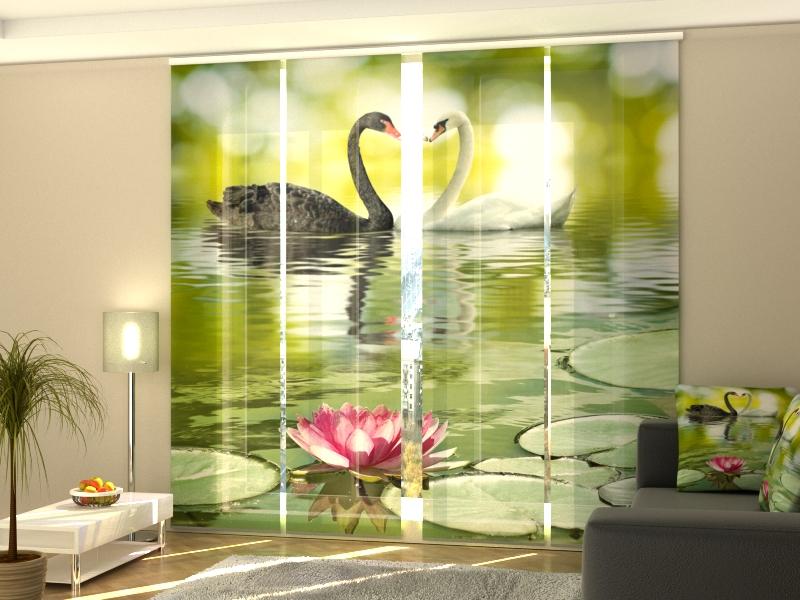 Set di 4 Tende a Pannello Cigni in Bianco e Nero acquistare Set di 4 Tende a Pannello Cigni in Bianco e Nero — Foto