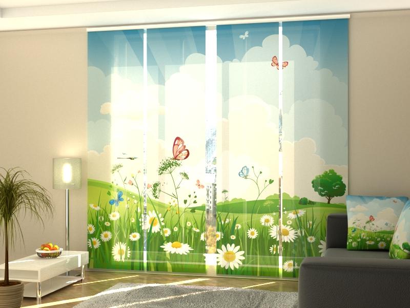 Set di 4 Tende a Pannello Farfalla sul Prato acquistare Set di 4 Tende a Pannello Farfalla sul Prato — Foto