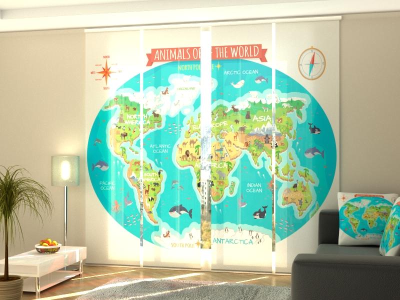 Set di 4 Tende a Pannello Mappa per Bambini con gli Animali del Mondo acquistare Set di 4 Tende a Pannello Mappa per Bambini con gli Animali del Mondo — Foto