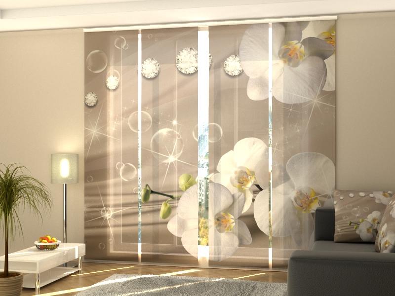 Set di 4 Tende a Pannello Orchidee e Strass su Seta Beige 2 acquistare Set di 4 Tende a Pannello Orchidee e Strass su Seta Beige 2 — Foto