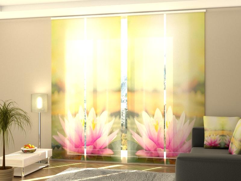 Set di 4 Tende a Pannello Fiore di Loto Rosa al Sole del Mattino acquistare Set di 4 Tende a Pannello Fiore di Loto Rosa al Sole del Mattino — Foto