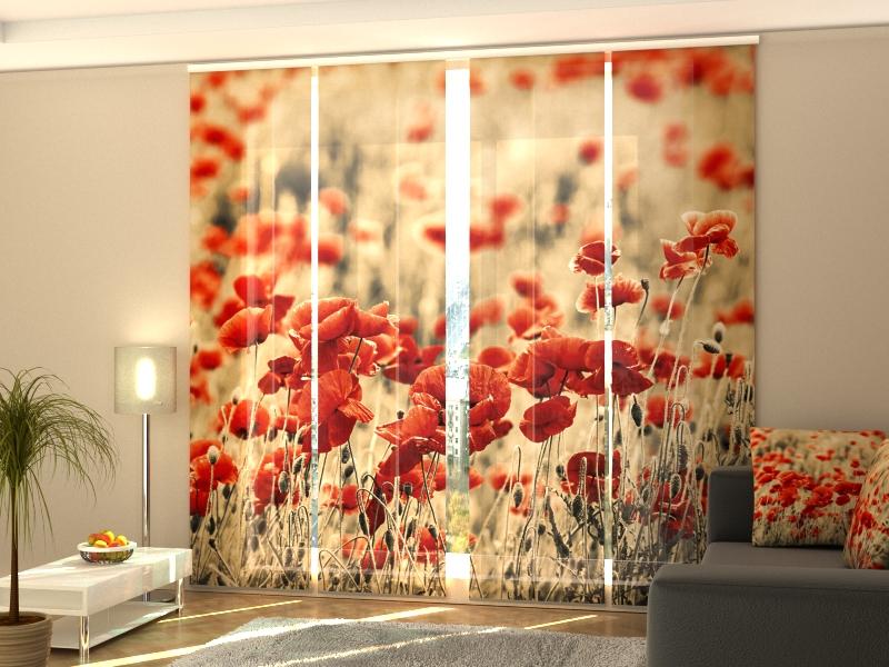 Set di 4 Tende a Pannello Campo di Papaveri Retrò acquistare Set di 4 Tende a Pannello Campo di Papaveri Retrò — Foto