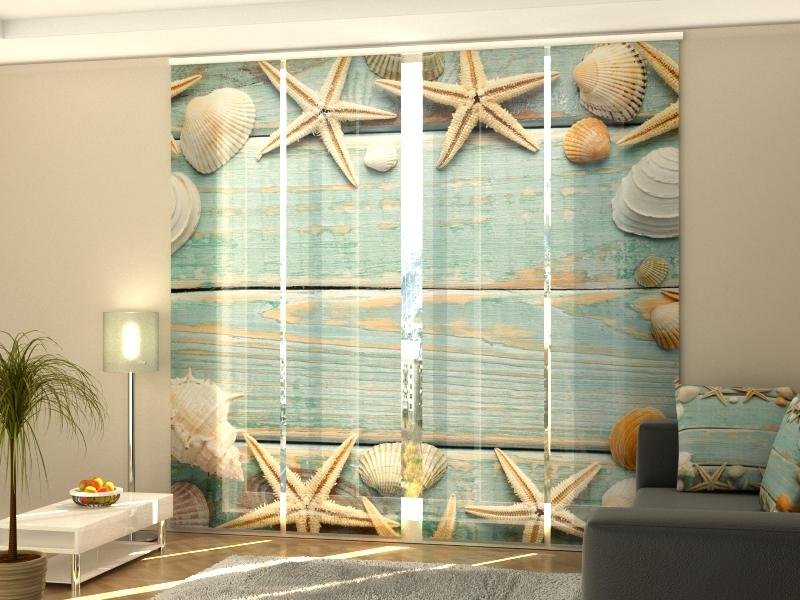 Set di 4 Tende a Pannello Conchiglie su Legno Vintage acquistare Set di 4 Tende a Pannello Conchiglie su Legno Vintage — Foto