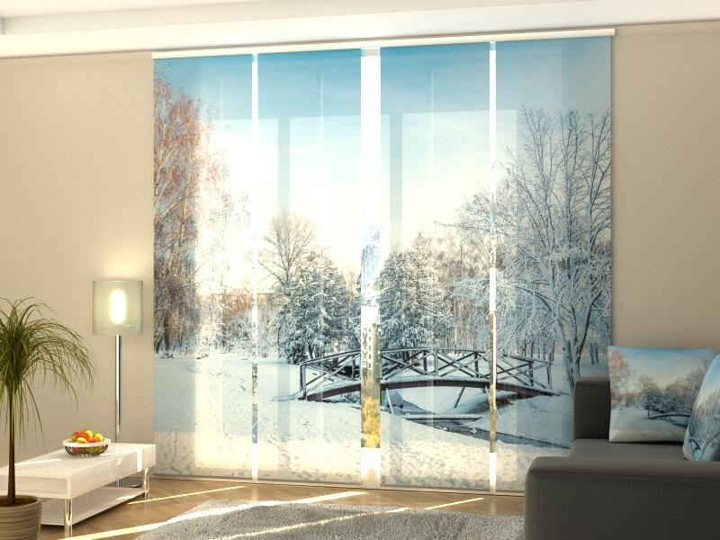 Set di 4 Tende a Pannello Ponte Innevato acquistare Set di 4 Tende a Pannello Ponte Innevato — Foto