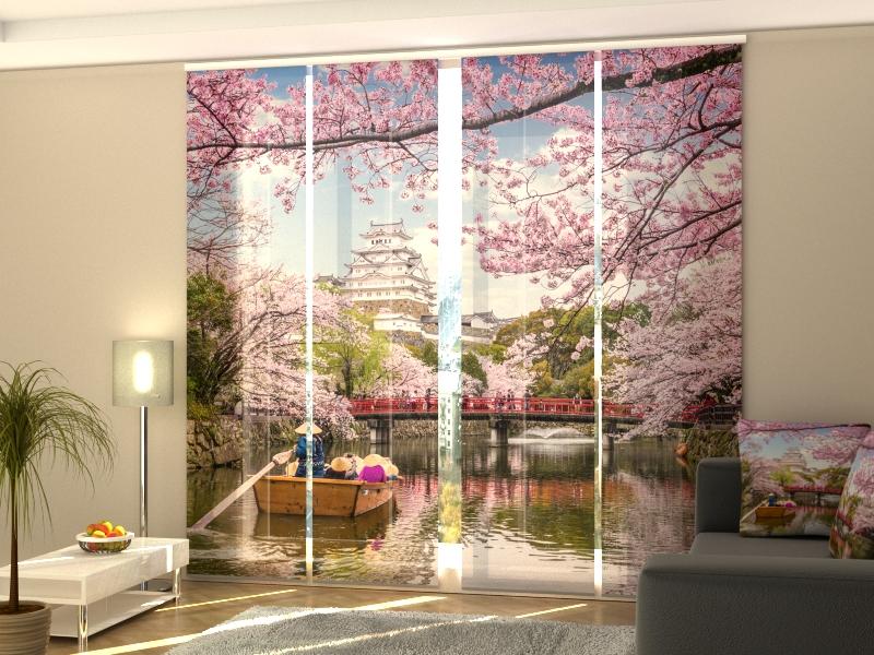 Set di 4 Tende a Pannello Primavera nel Castello Giapponese di Himeji acquistare Set di 4 Tende a Pannello Primavera nel Castello Giapponese di Himeji — Foto