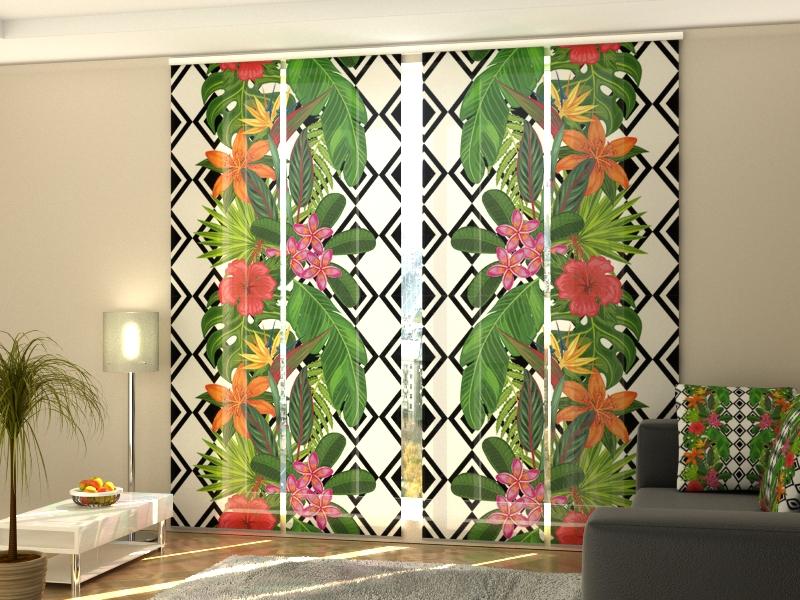 Set di 4 Tende a Pannello Piante Tropicali e Rombi acquistare Set di 4 Tende a Pannello Piante Tropicali e Rombi — Foto