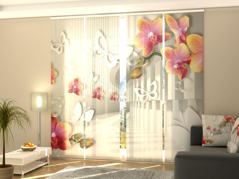 Set di 4 Tende a Pannello Tunnel con Orchidee e Farfalle acquistare Set di 4 Tende a Pannello Tunnel con Orchidee e Farfalle — Foto