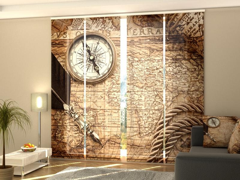 Set di 4 Tende a Pannello Mappa Vintage con Bussola acquistare Set di 4 Tende a Pannello Mappa Vintage con Bussola — Foto