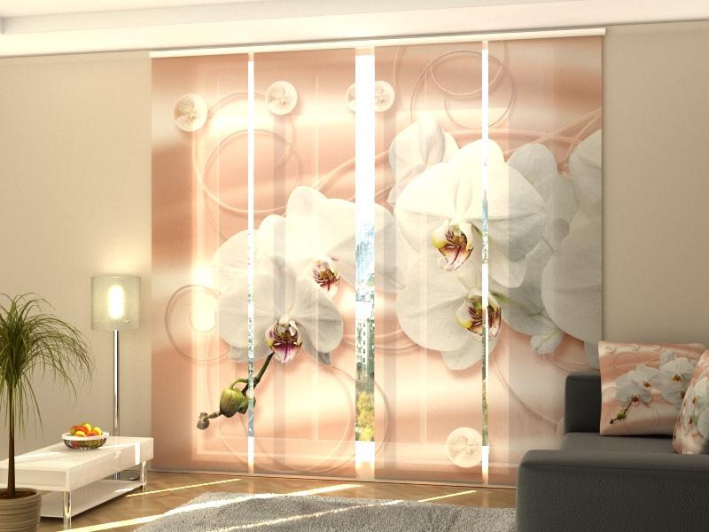 Set di 4 Tende a Pannello Orchidee Bianche su Seta acquistare Set di 4 Tende a Pannello Orchidee Bianche su Seta — Foto
