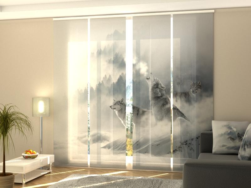 Set di 4 Tende a Pannello Lupi nella Foschia acquistare Set di 4 Tende a Pannello Lupi nella Foschia — Foto