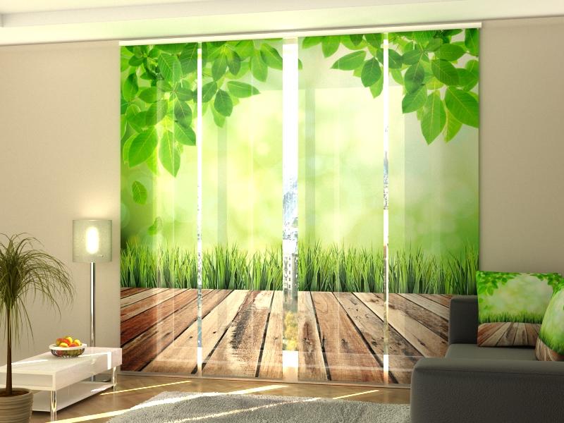 Set di 4 Tende a Pannello Passerella di Legno verso la Natura acquistare Set di 4 Tende a Pannello Passerella di Legno verso la Natura — Foto